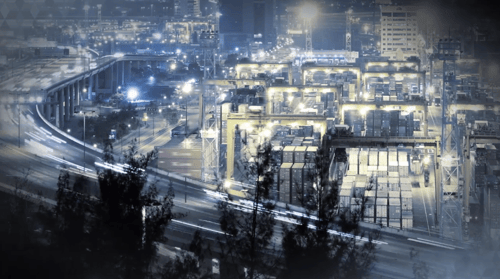 City streets lit up at night
